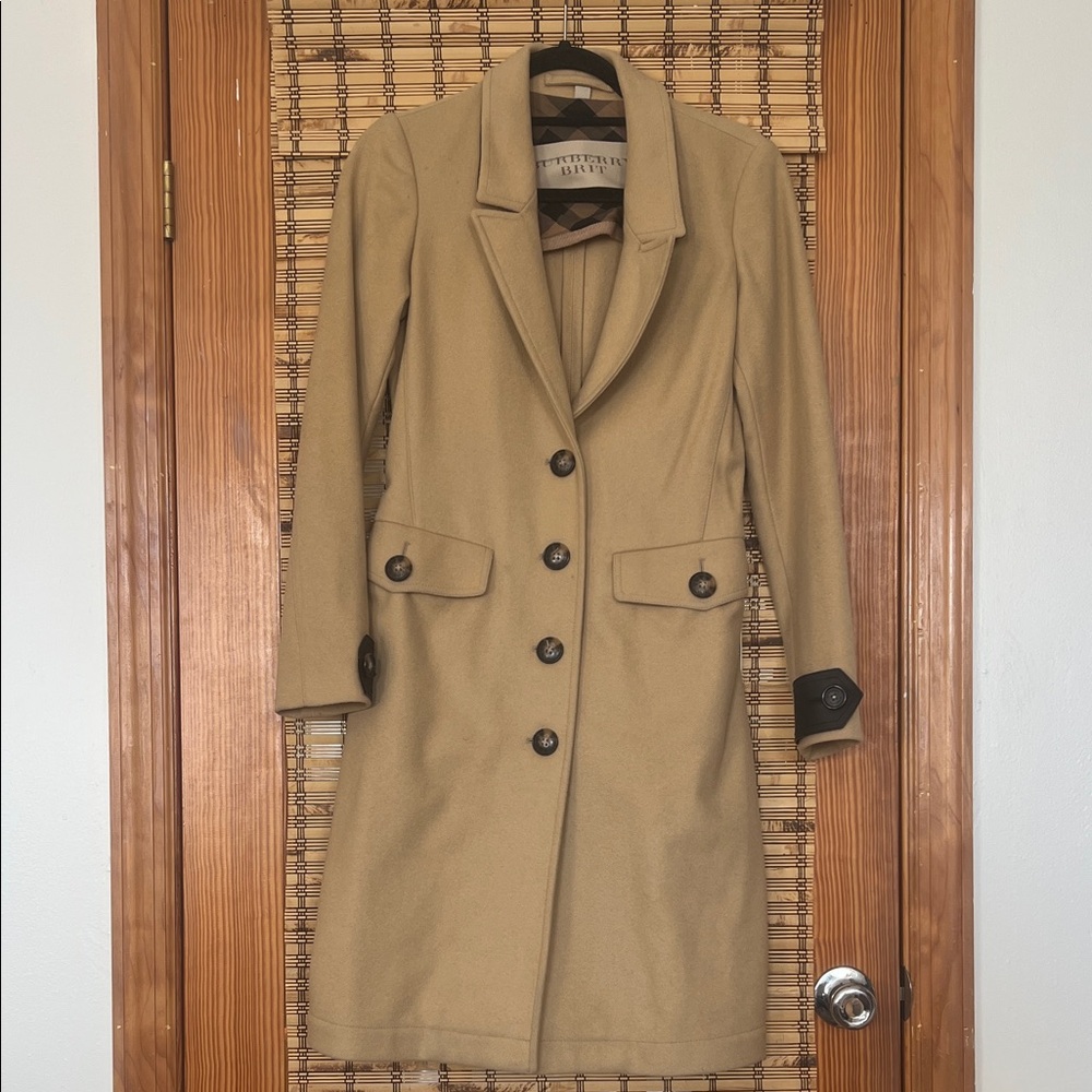 Burberry Tan Trench Coat with Button Accents